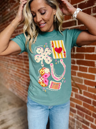 Good Luck Trinkets Graphic Tee, Light Green