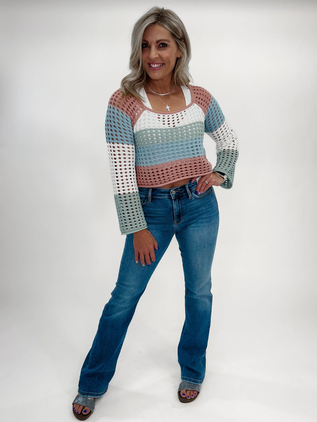 Grayson Color Block Crochet Top, Mauve