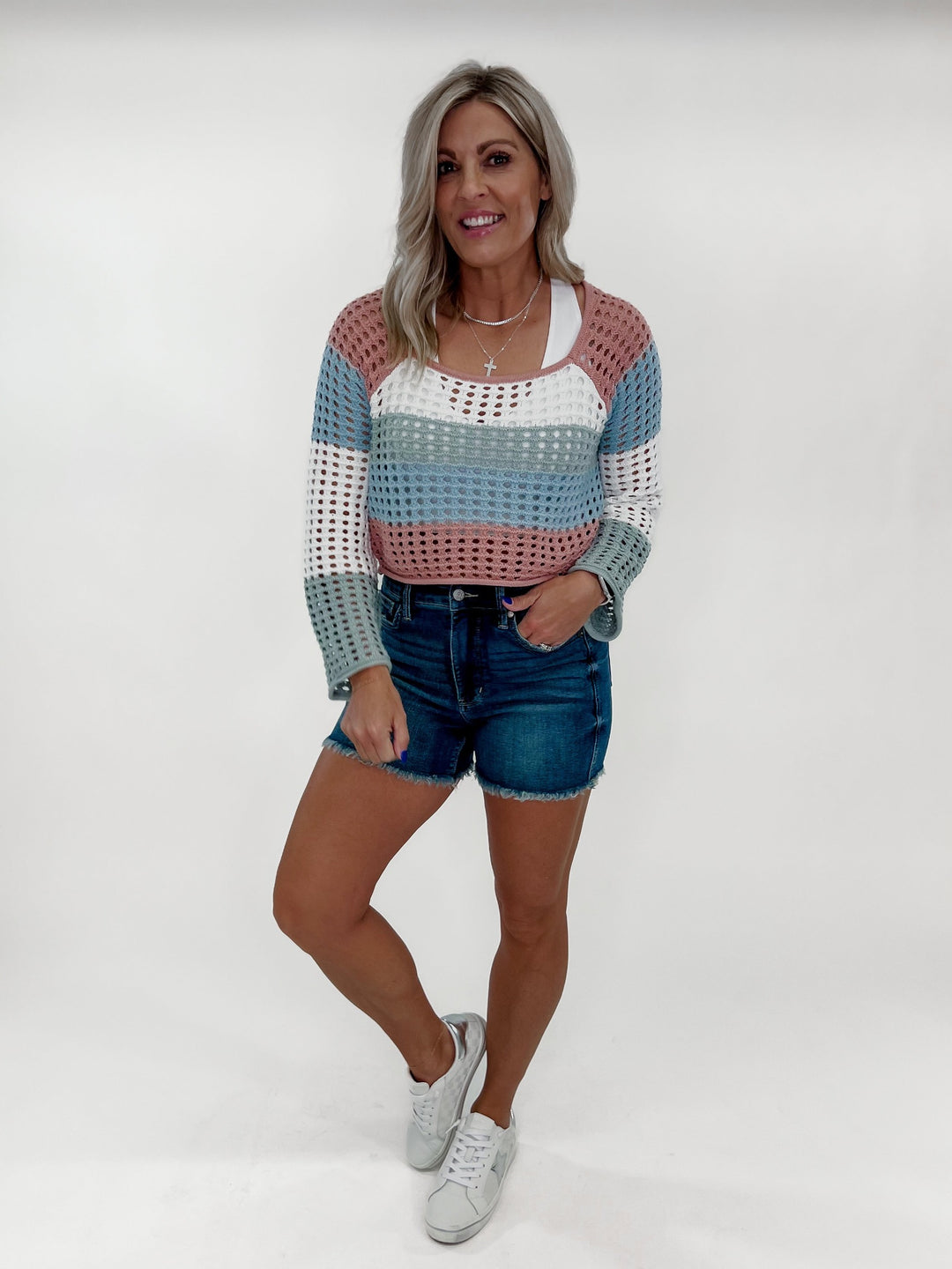 Grayson Color Block Crochet Top, Mauve