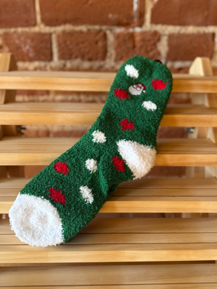 Green with Dots with Santa Face Embroidered