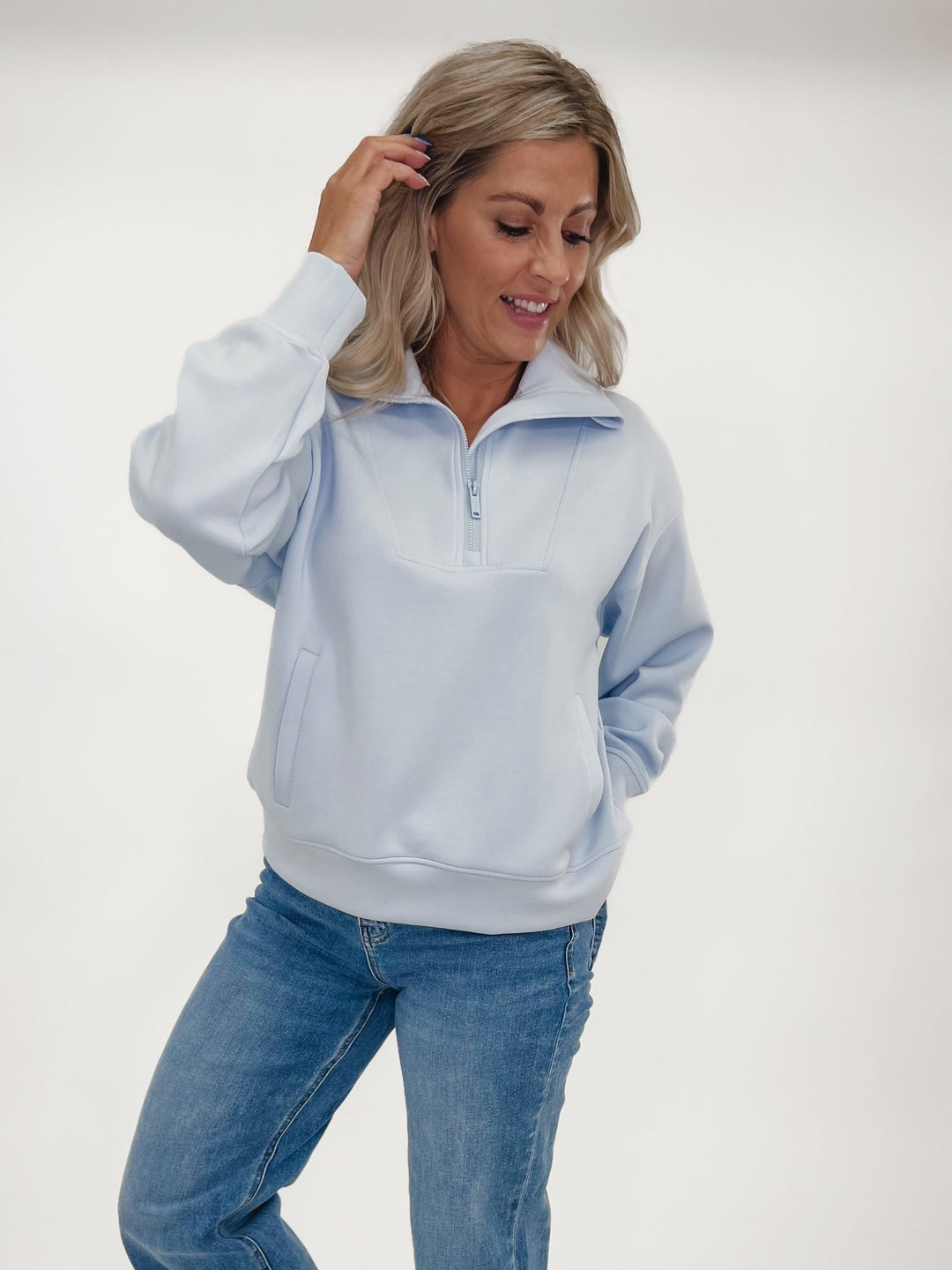 Halo Qtr Zip Pullover, Soft Blue