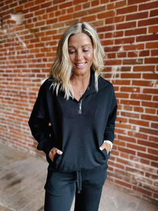 Halo Quarter Zip Pullover, Black