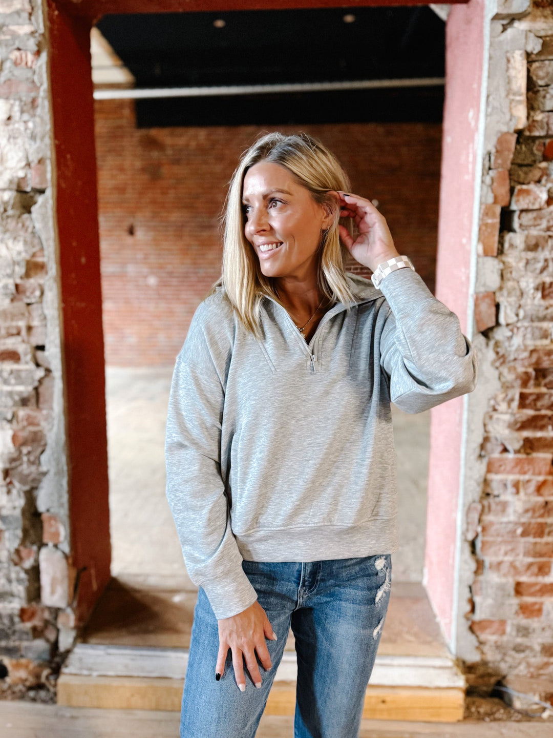 Halo Quarter Zip Pullover, Heather Grey