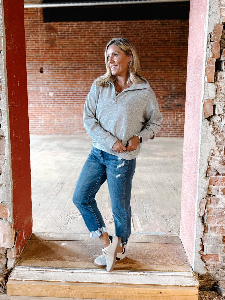 Halo Quarter Zip Pullover, Heather Grey