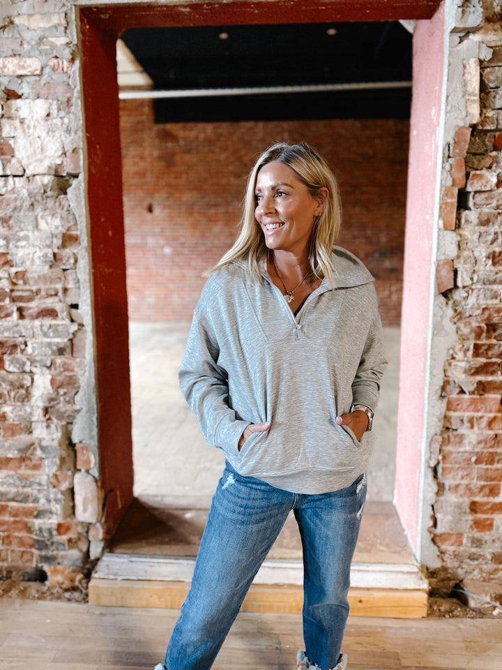 Halo Quarter Zip Pullover, Heather Grey