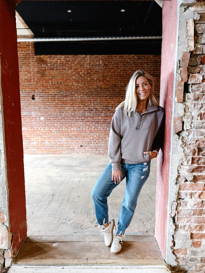 Halo Quarter Zip Pullover, Mocha