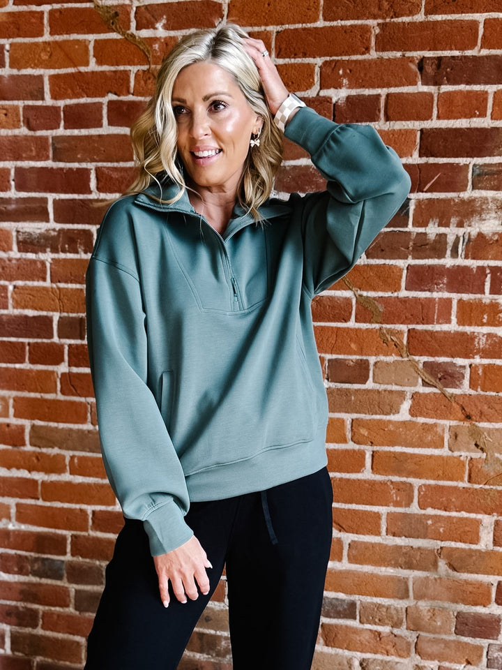 Halo Quarter Zip Pullover, Sage Leaf