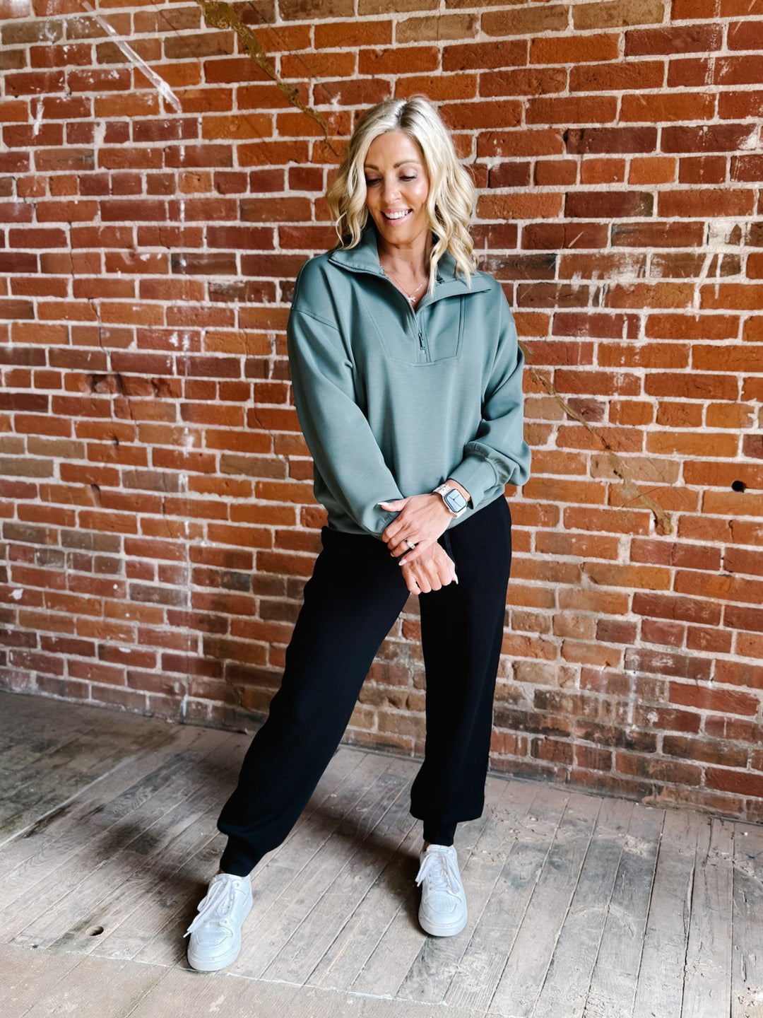 Halo Quarter Zip Pullover, Sage Leaf