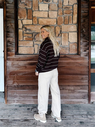 Halo Striped Qtr Zip Pullover, Espresso/Cream