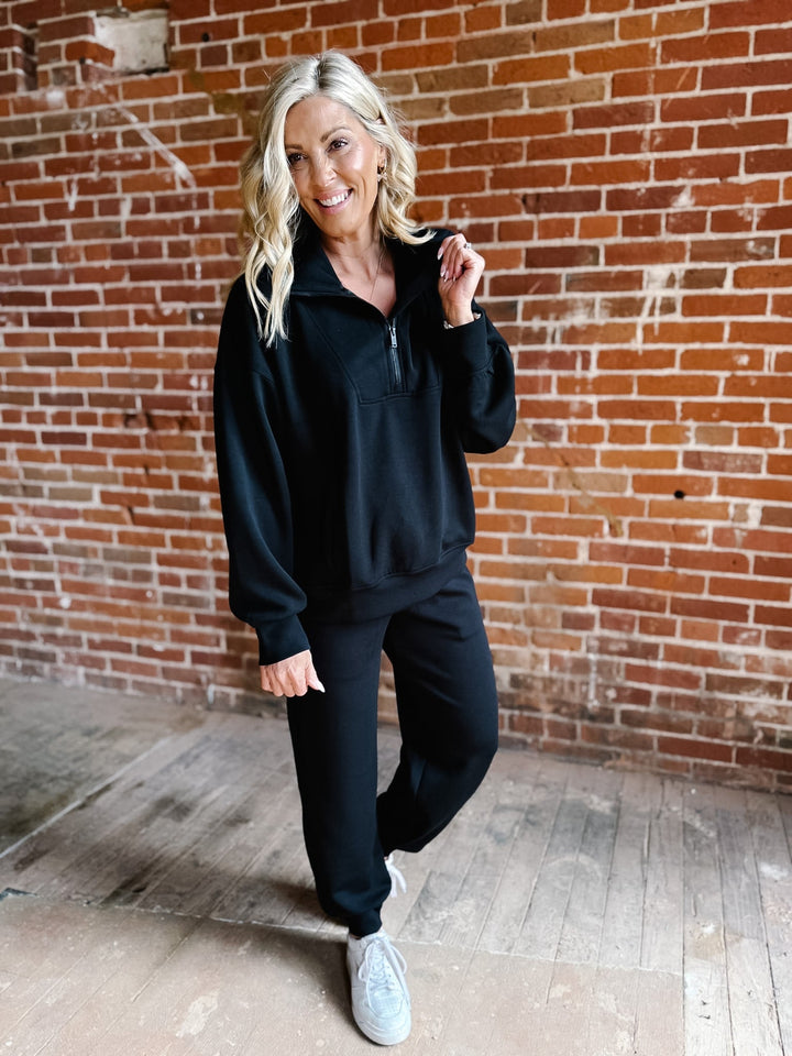Halo Quarter Zip Pullover, Black