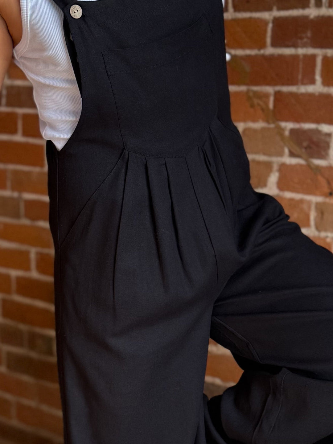 Harper Linen Wide Leg Overalls, Black