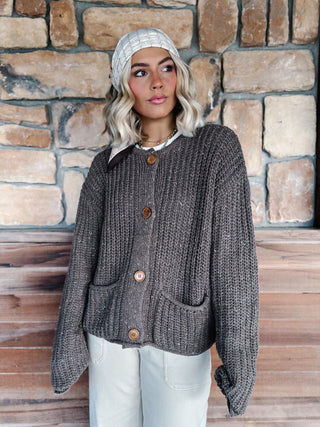 Harvest Lane Button Front Cardigan, Taupe