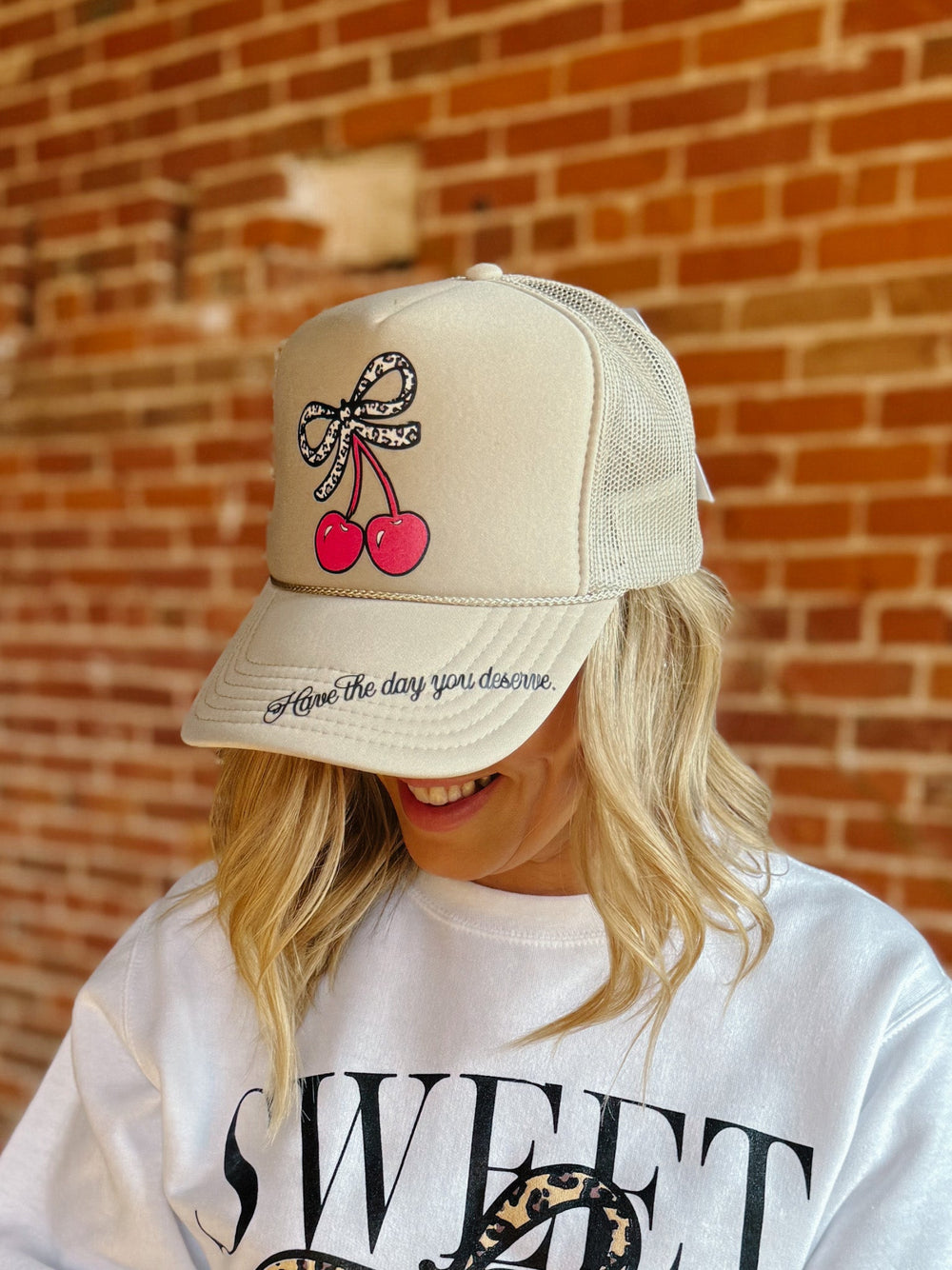 Have the Day You Deserve Trucker Hat, Tan
