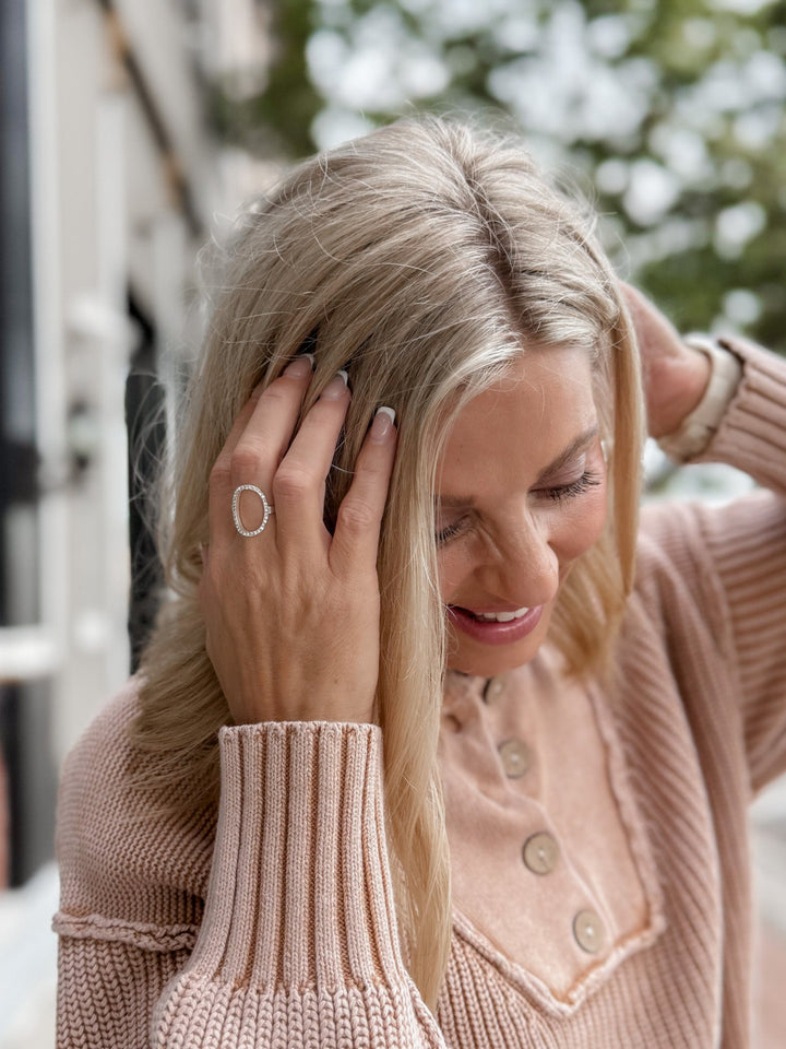 Hazel Open Circle Glass Crystal Accent, Satin Silver