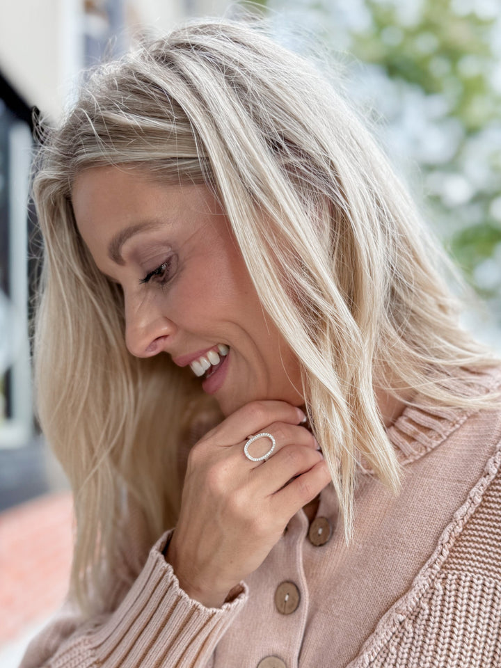 Hazel Open Circle Glass Crystal Accent, Satin Silver