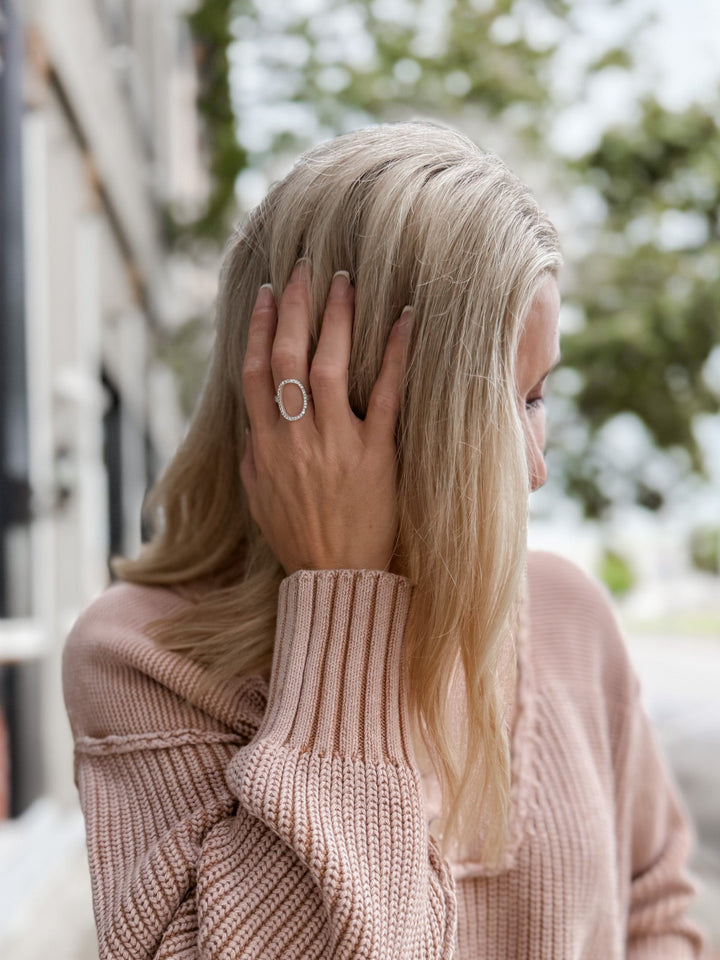 Hazel Open Circle Glass Crystal Accent, Satin Silver