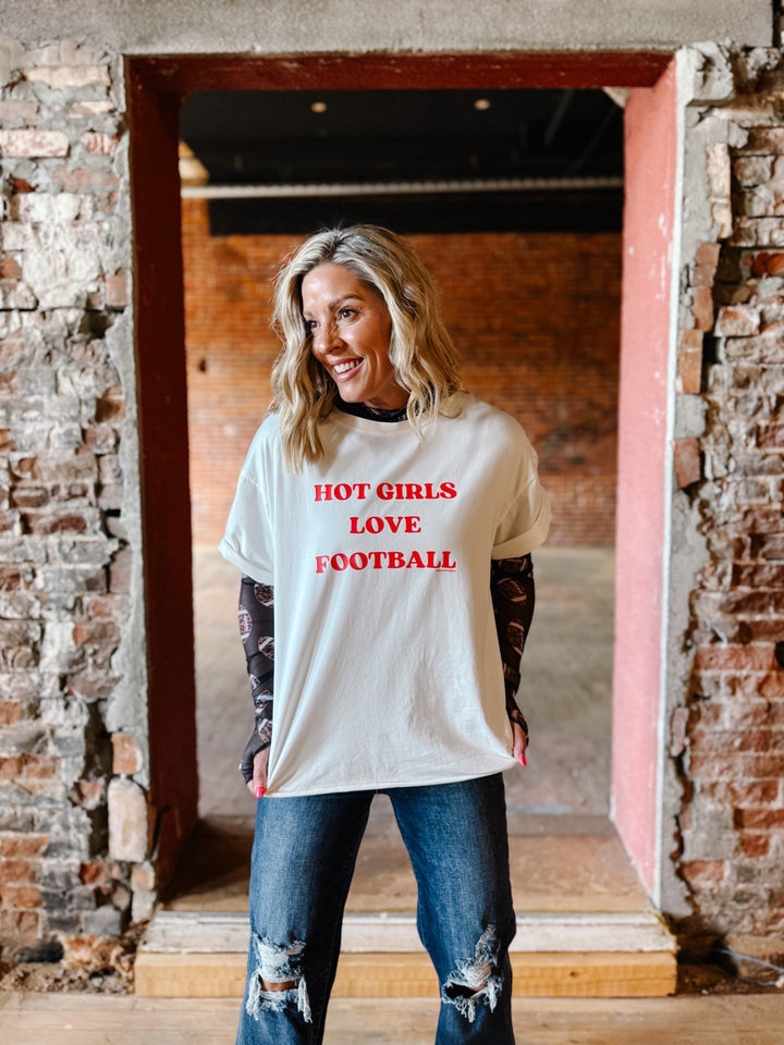 Hot Girls Like Football Graphic Tee, White