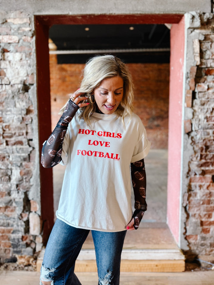 Hot Girls Like Football Graphic Tee, White