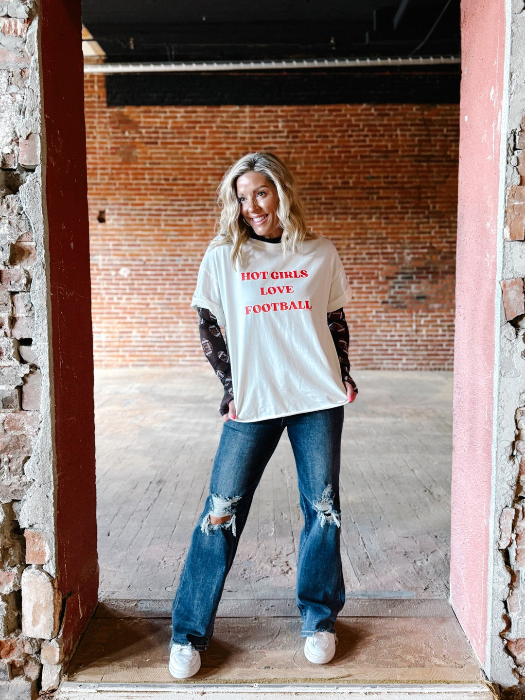 Hot Girls Like Football Graphic Tee, White