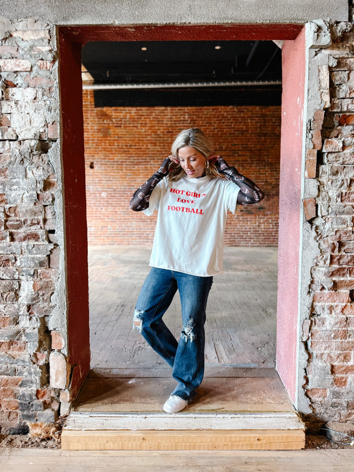 Hot Girls Like Football Graphic Tee, White