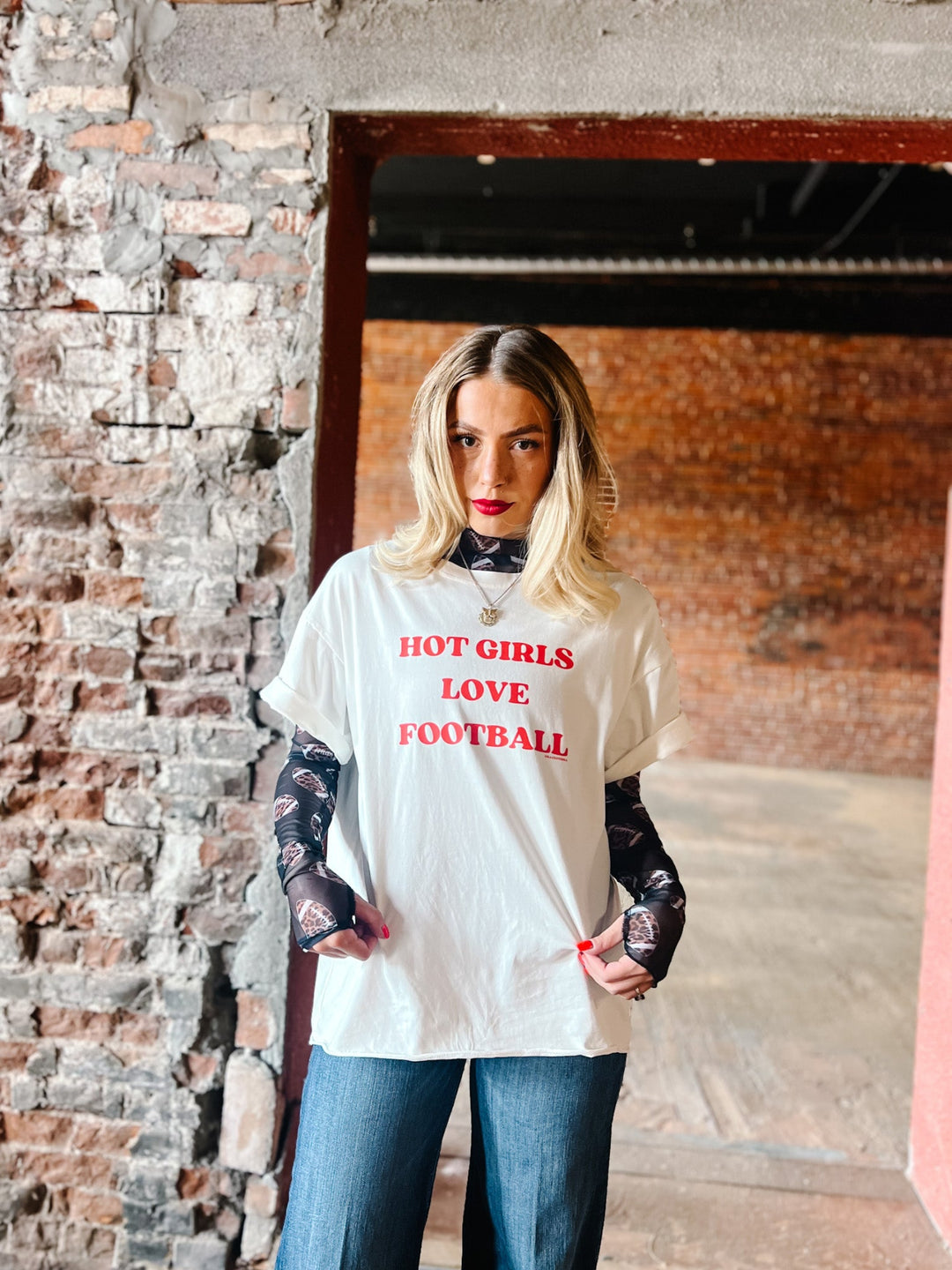Hot Girls Like Football Graphic Tee, White