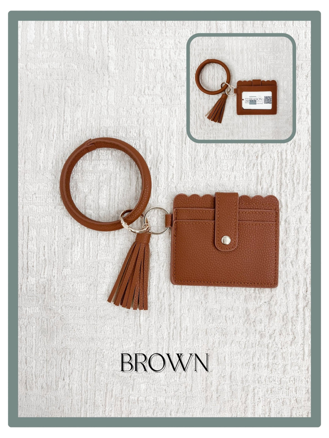 ID Card Wallet Keychain, Brown