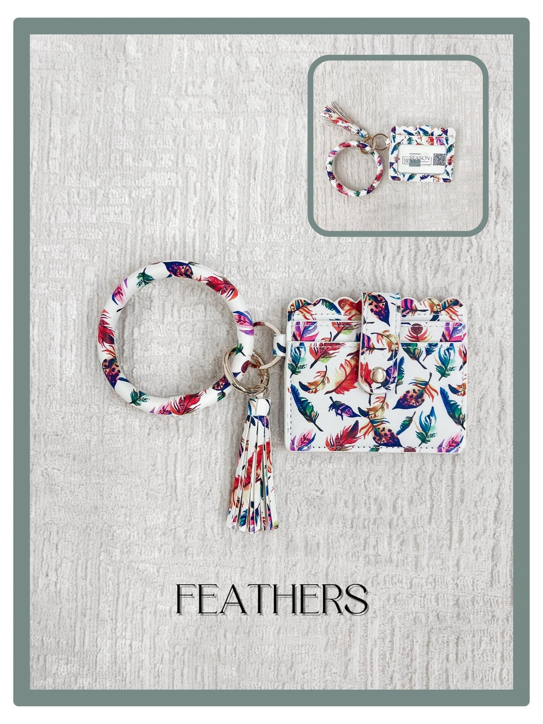 ID Card Wallet Keychain, Feathers