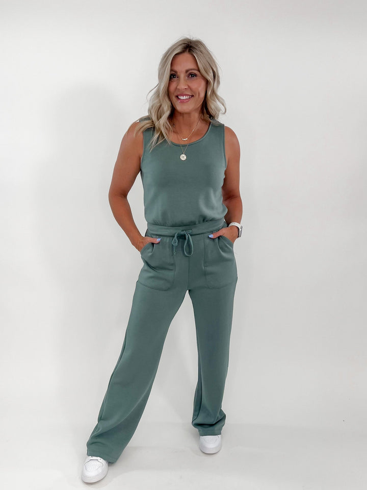 I Gotta Feeling Scuba Luxury Jumpsuit, Sage Leaf