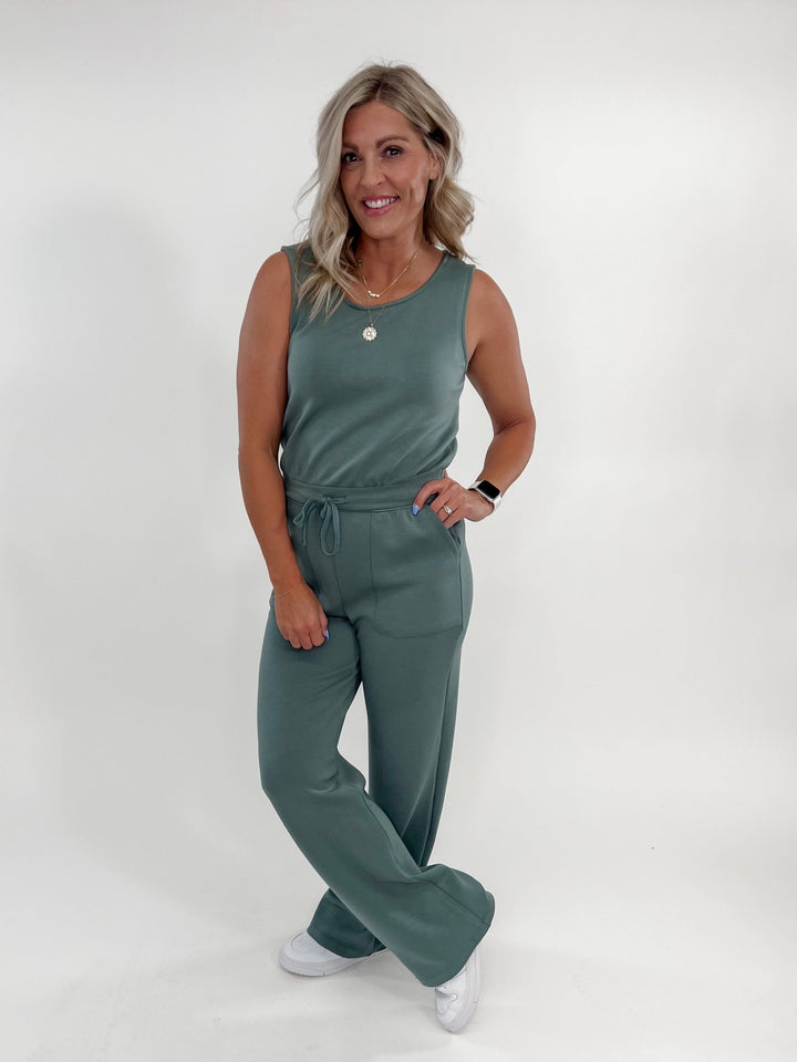 I Gotta Feeling Scuba Luxury Jumpsuit, Sage Leaf