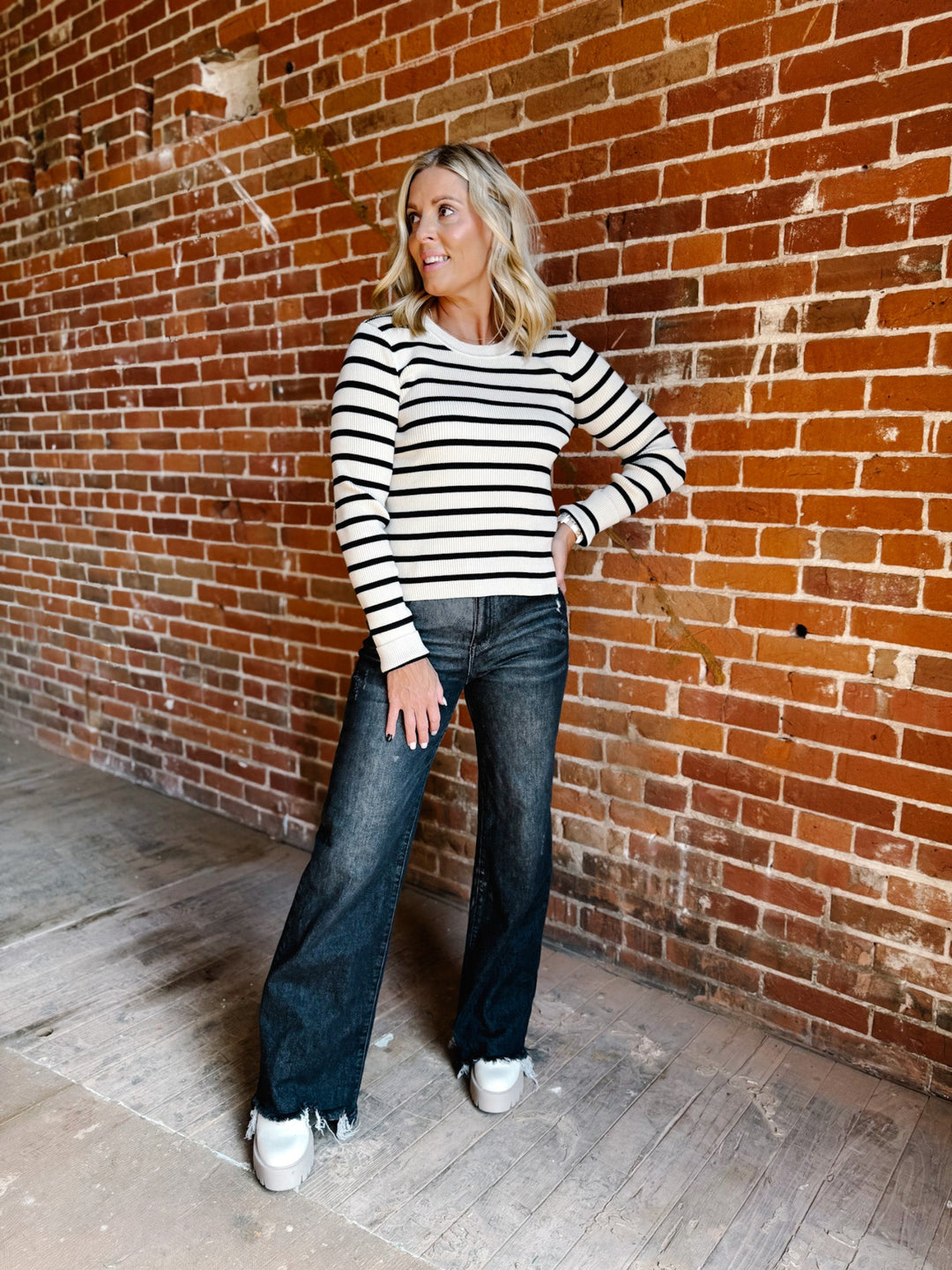 Dancing in the Streets Stripe Sweater, Taupe/Black