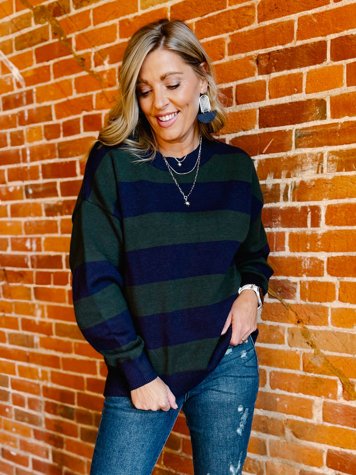 Autumn Lines Sweater, Navy and Green