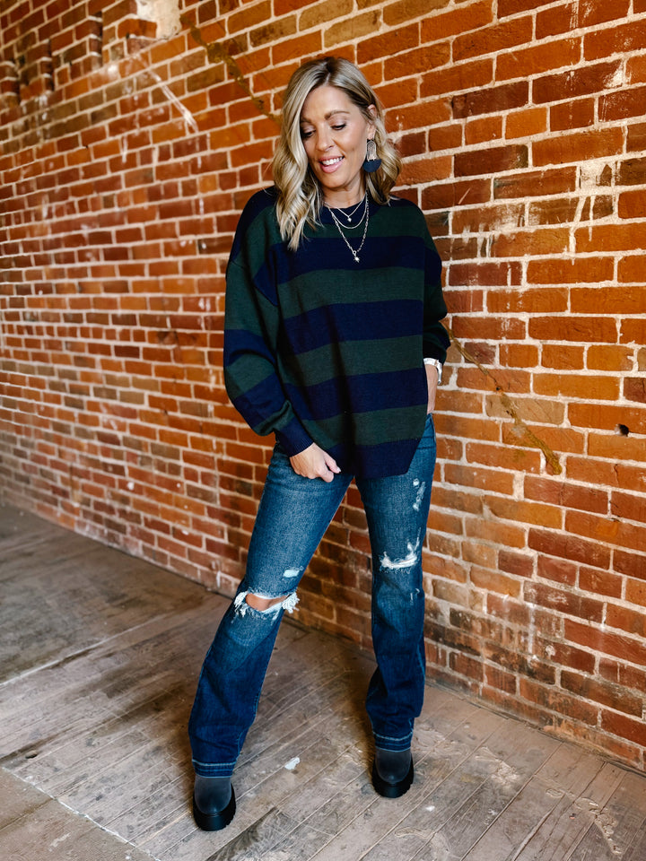 Autumn Lines Sweater, Navy and Green