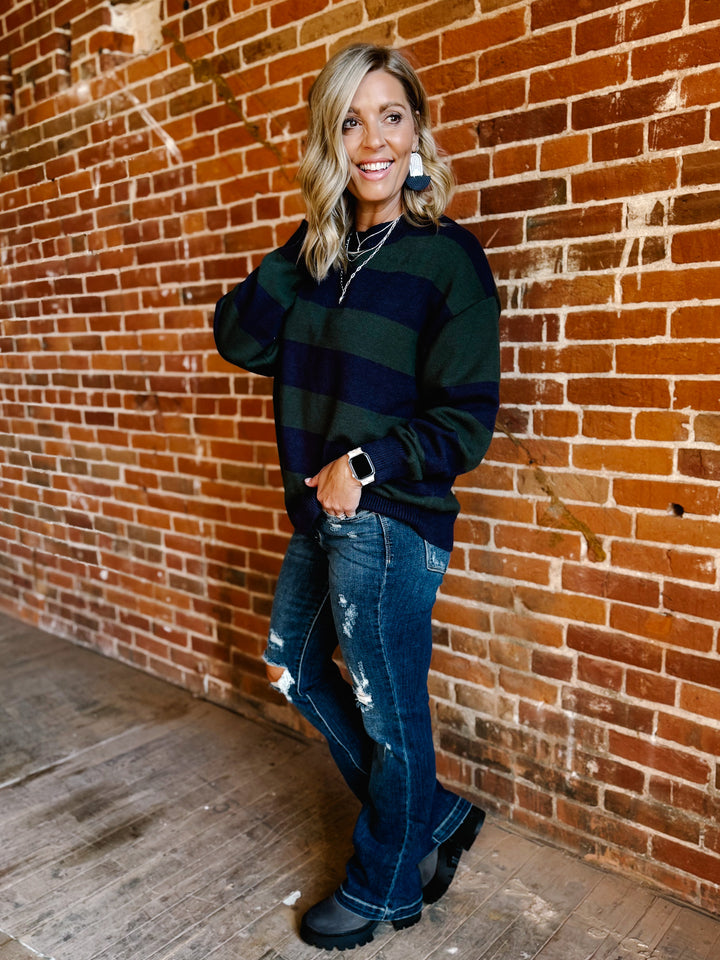 Autumn Lines Sweater, Navy and Green