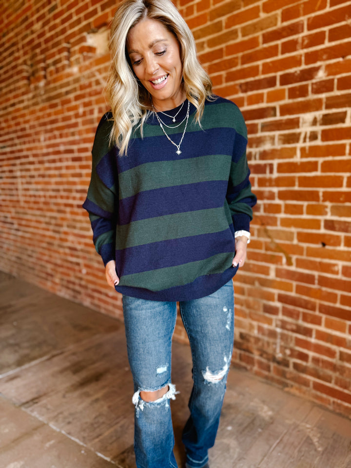 Autumn Lines Sweater, Navy and Green