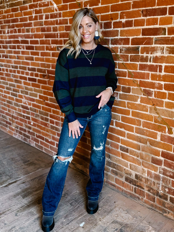 Autumn Lines Sweater, Navy and Green