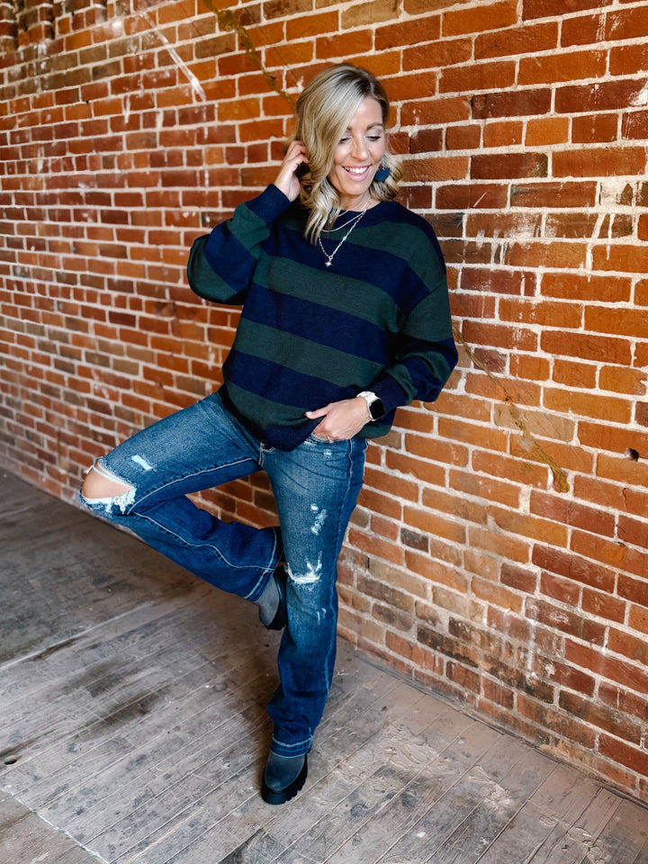 Autumn Lines Sweater, Navy and Green