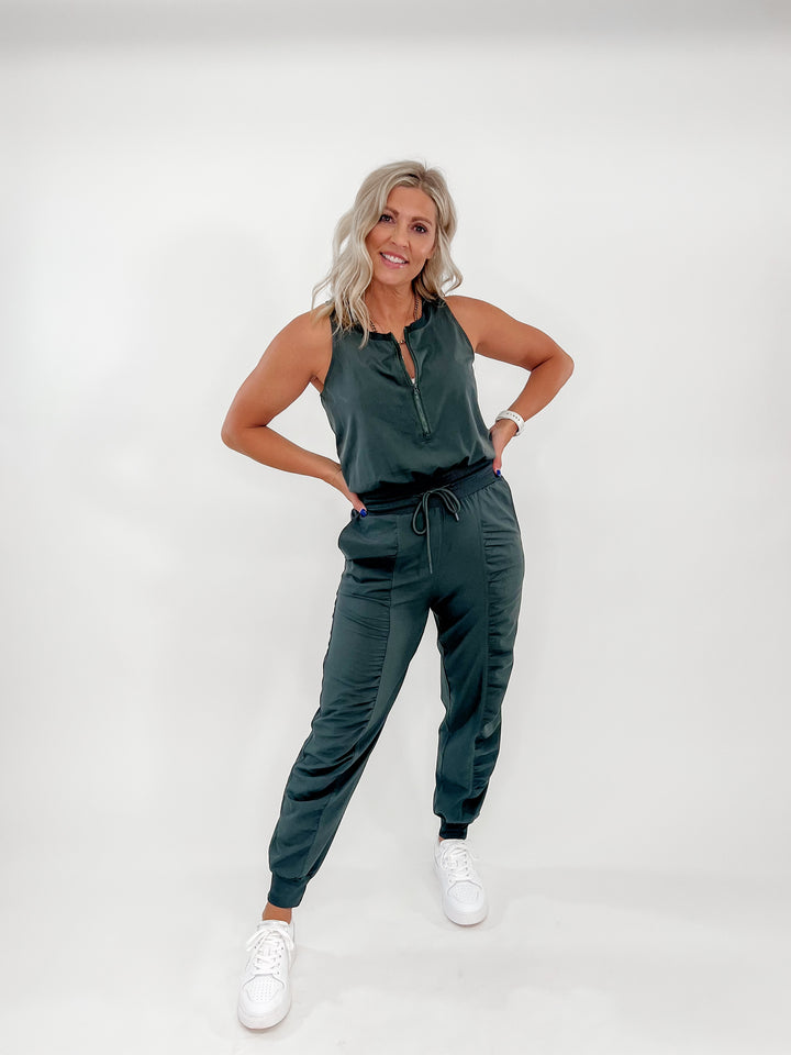 Keeping Up Active Jumpsuit, Dark Olive