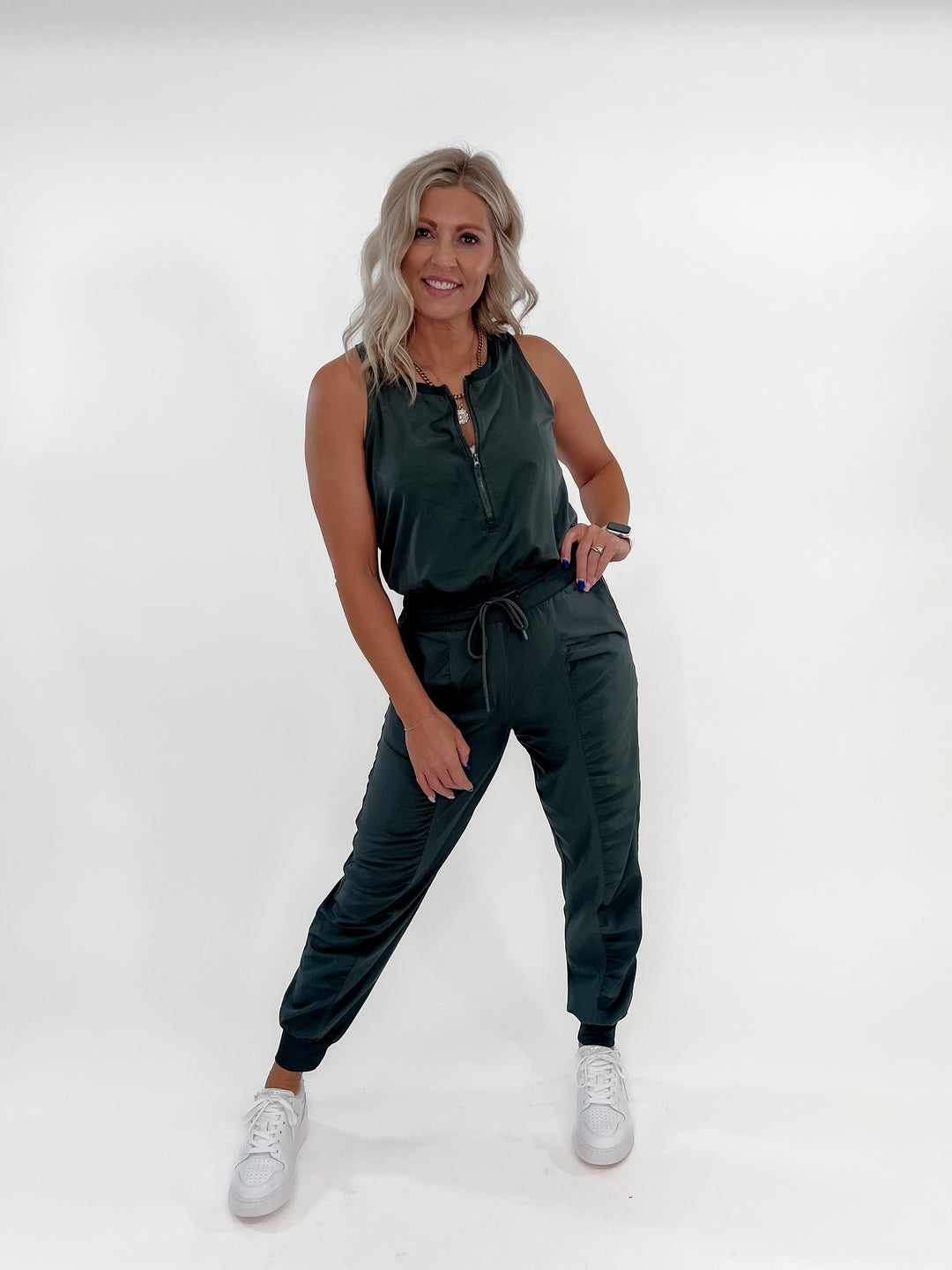 Keeping Up Active Jumpsuit, Dark Olive