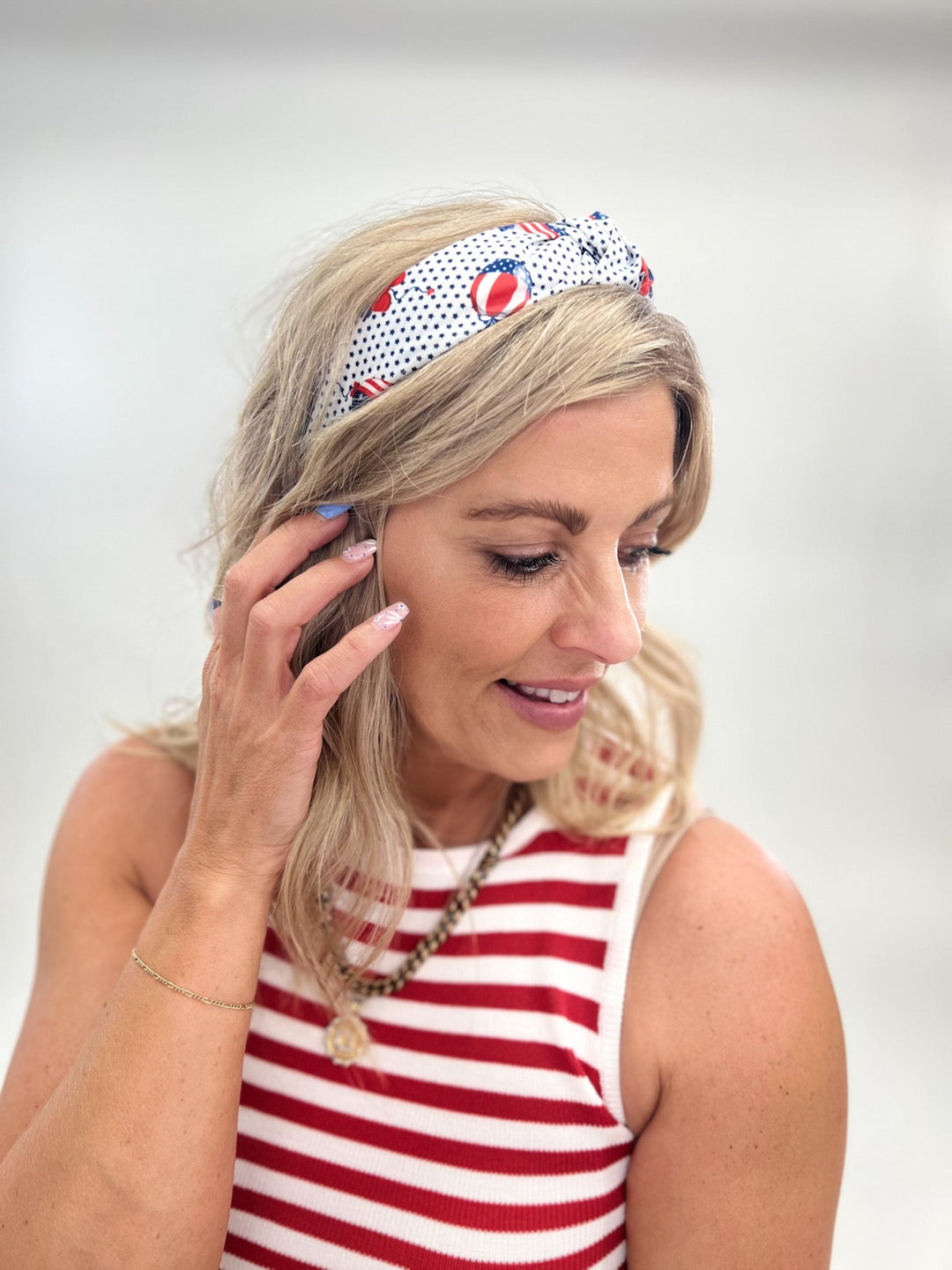 Top Knot Headband with Flags and Star Accent, White