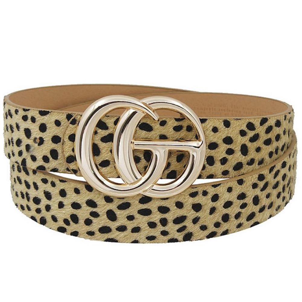 Spotted Luxe Faux Fur Leopard Belt, Beige