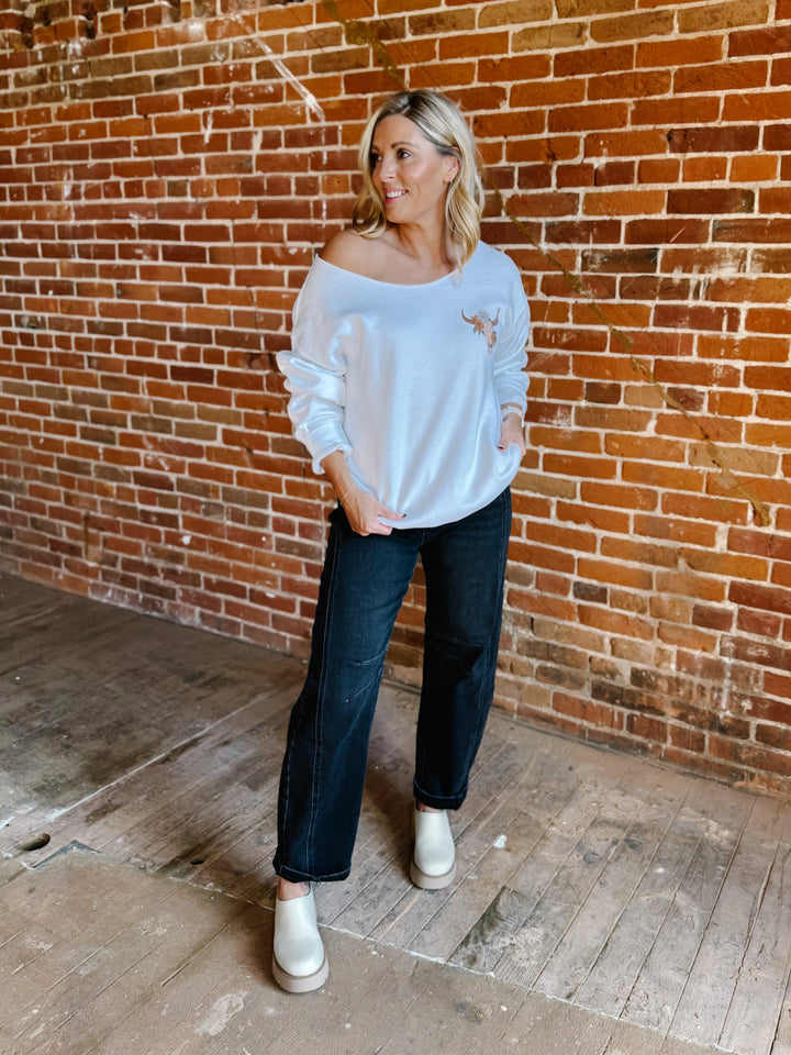 If I'm the Problem Off Shoulder Sweatshirt, White