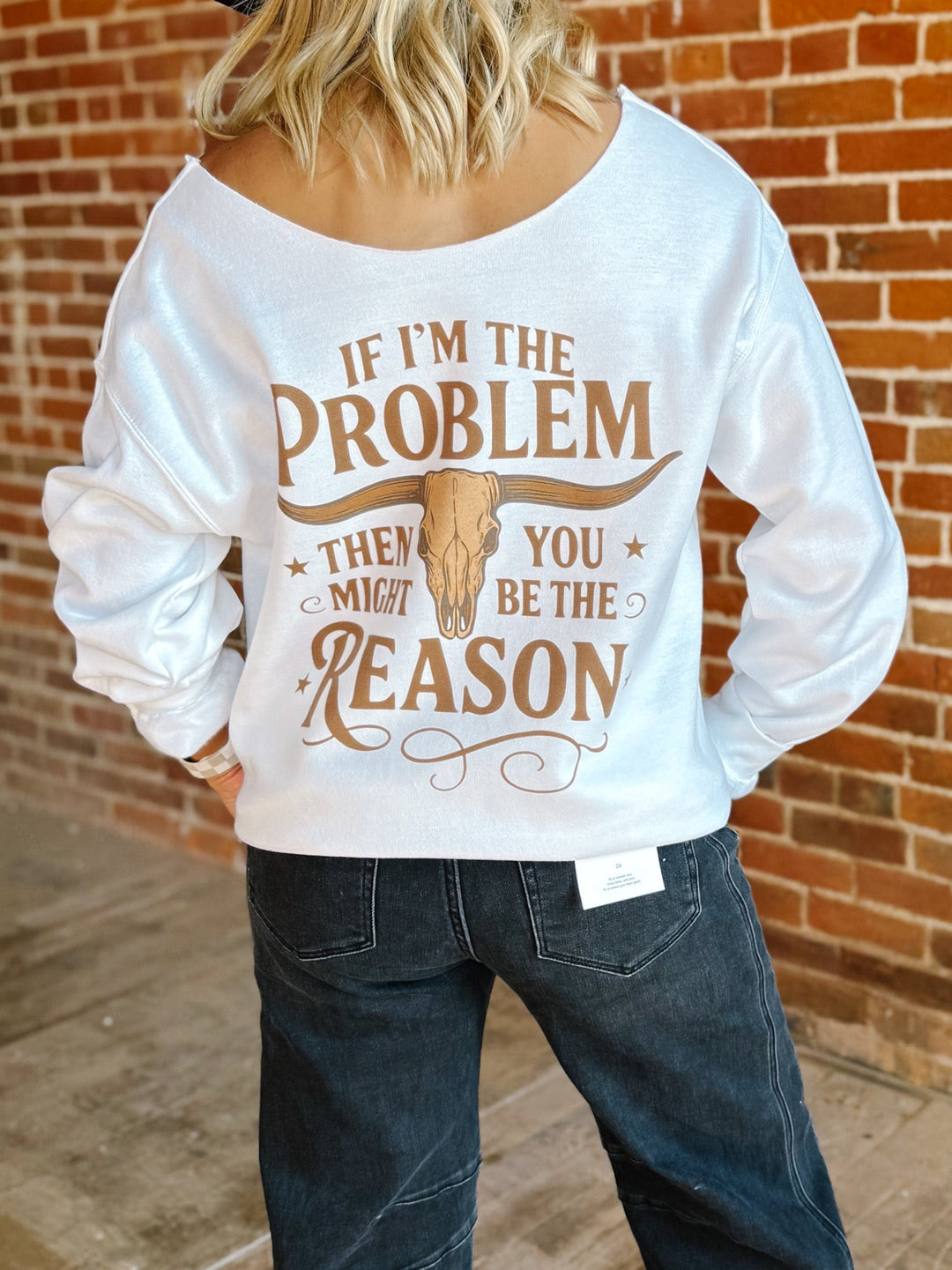 If I'm the Problem Off Shoulder Sweatshirt, White