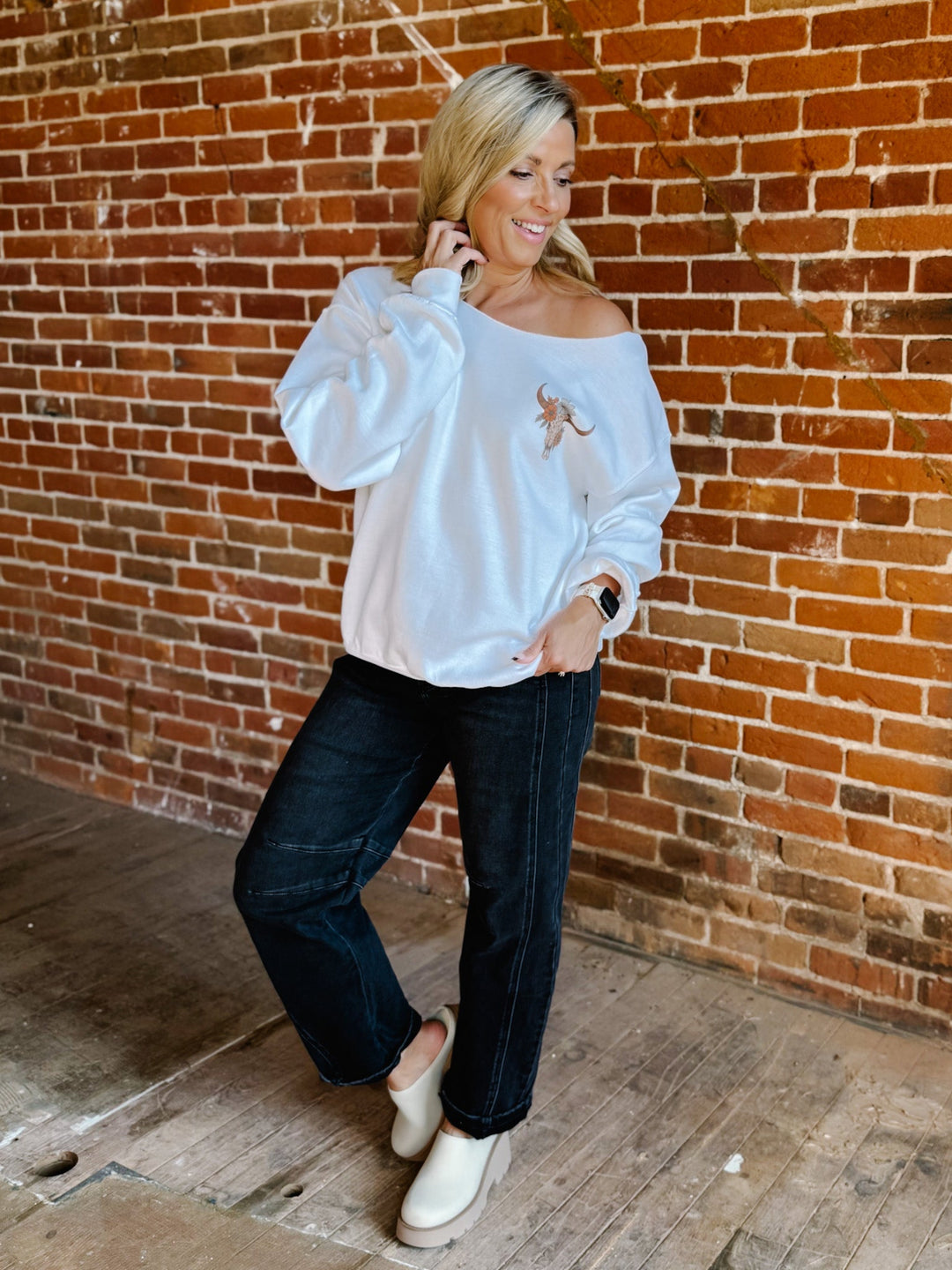 If I'm the Problem Off Shoulder Sweatshirt, White