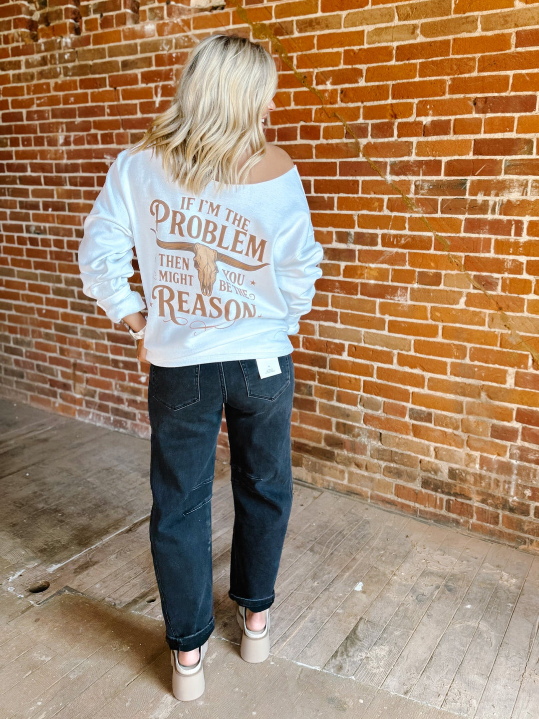 If I'm the Problem Off Shoulder Sweatshirt, White