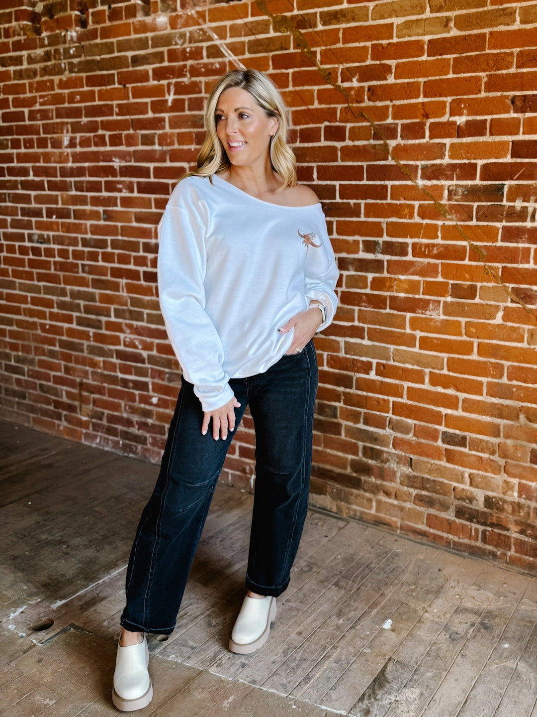 If I'm the Problem Off Shoulder Sweatshirt, White