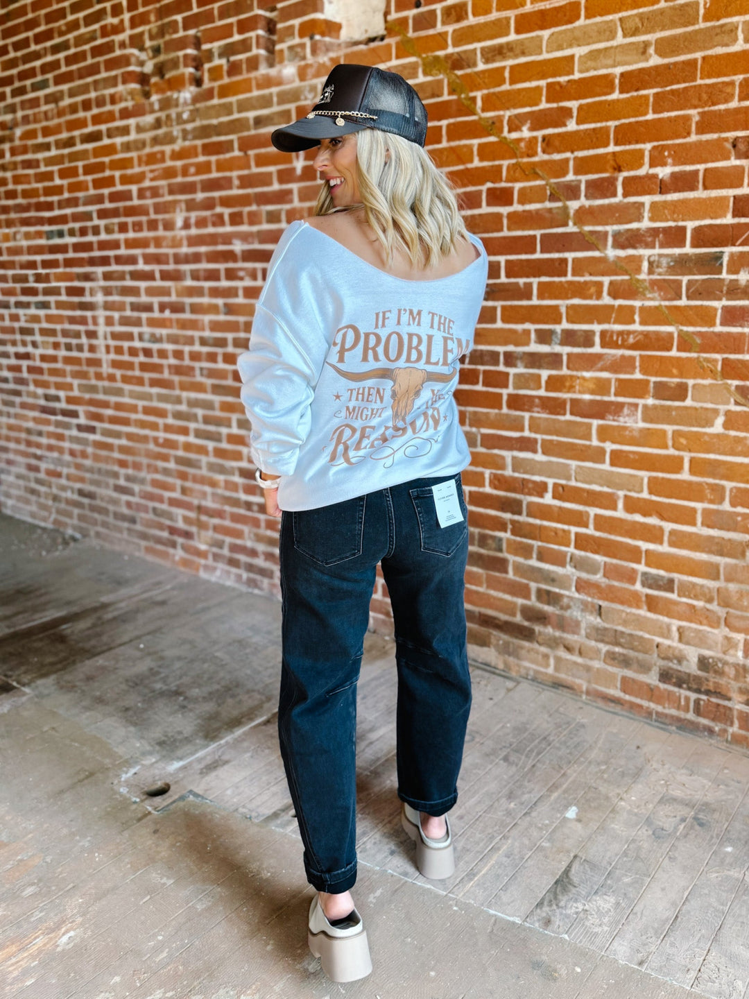 If I'm the Problem Off Shoulder Sweatshirt, White