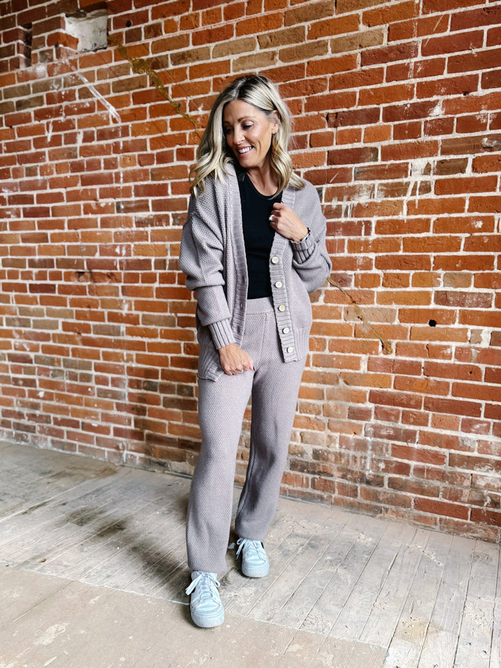 It's Giving Oversized Cardi Sweater Set, Mushroom