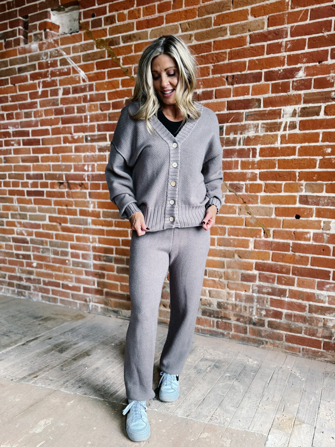 It's Giving Oversized Cardi Sweater Set, Mushroom