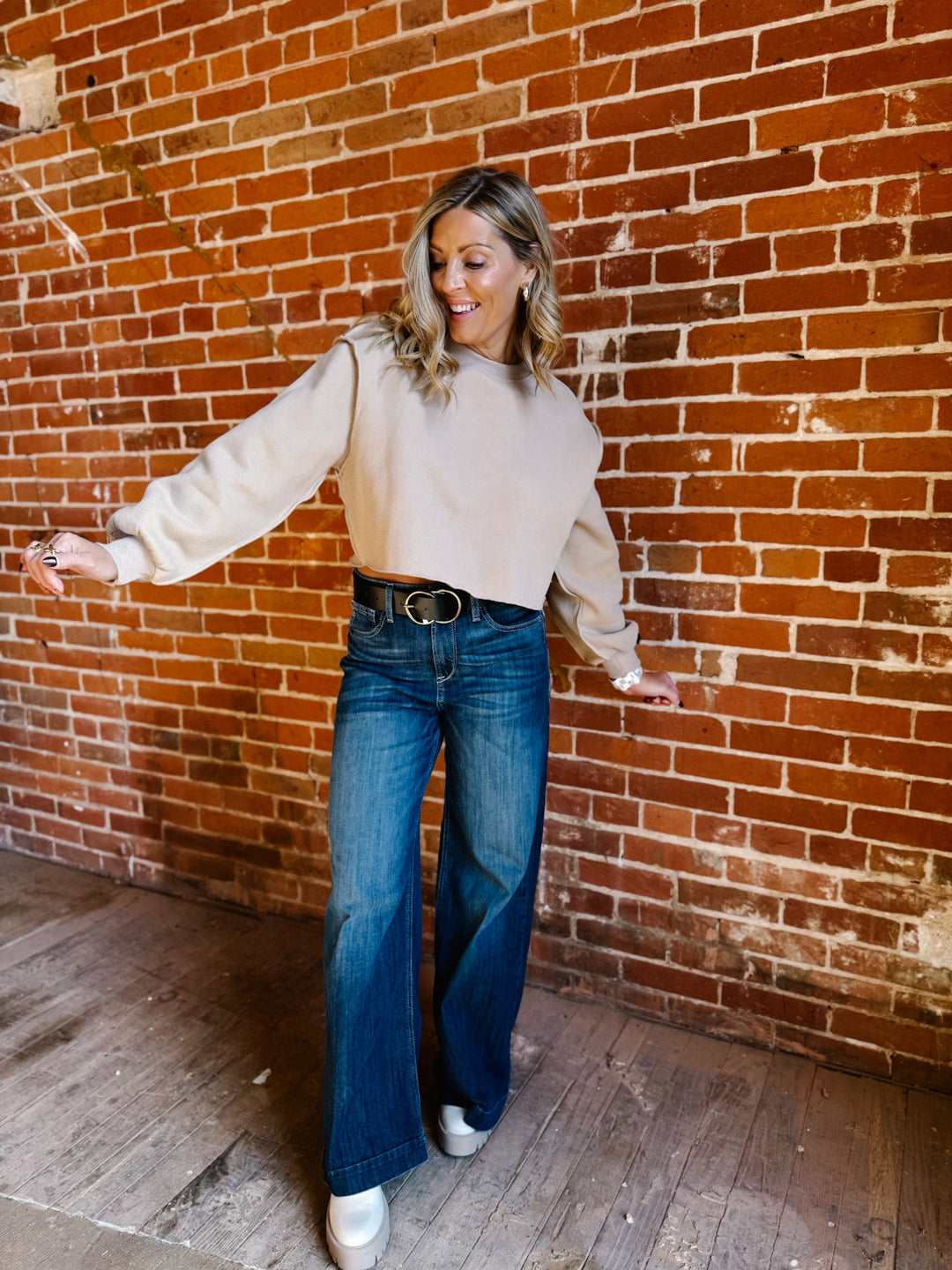 Izzy Inside Out Cropped Sweatshirt, Tan