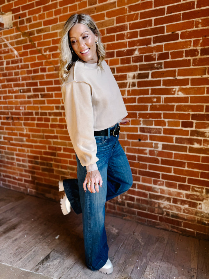 Izzy Inside Out Cropped Sweatshirt, Tan